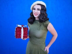 Olive Dot Bombshell Dress -Retrolicious 4769 closeup