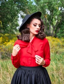 Helen Retro Blouse In Red