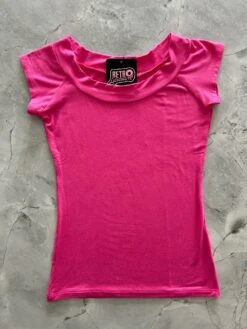Retro Boat Neck Top In Hot Pink