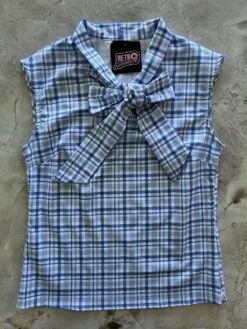Blue Plaid Bow Top
