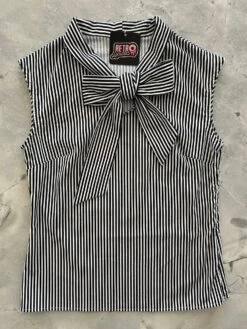 Black Striped Bow Top