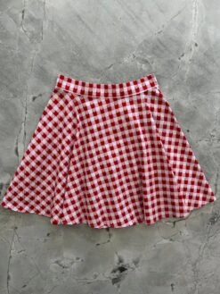 Red Check Kitties Skater Skirt